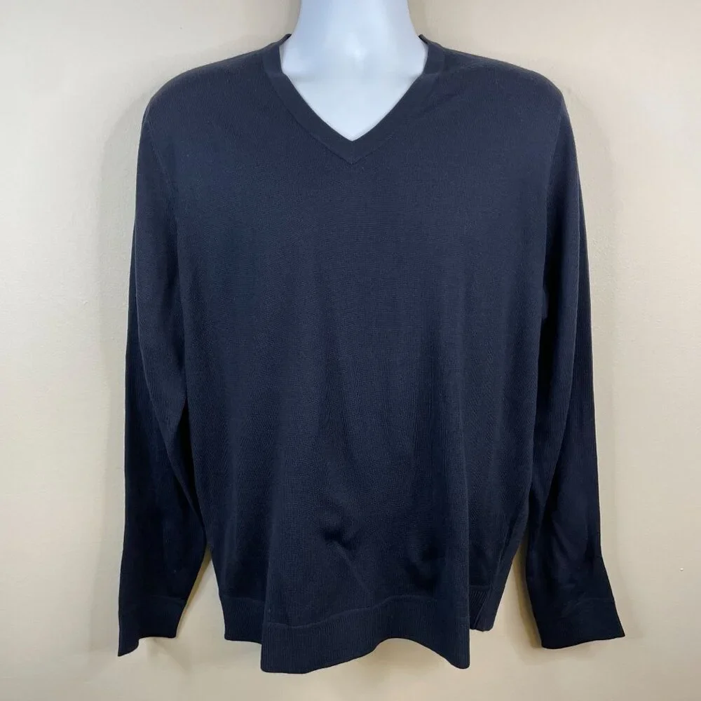 Murano Mens Modern Performance Pullover Sweater Size L Navy Blue Long Sleeve